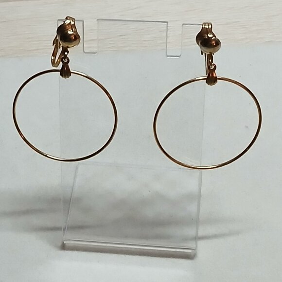 Vintage Gold Tone Clip On Hoop Earrings Costume Jewelry #80W - Picture 12 of 13